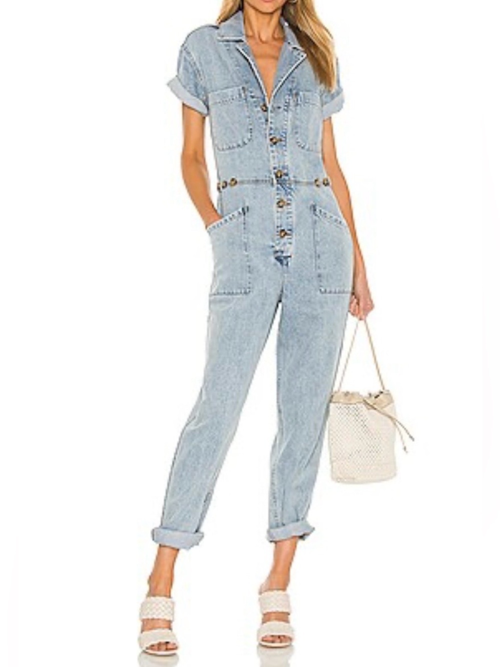 pistola Light Wash Denim Overalls Jumpsuit size XS